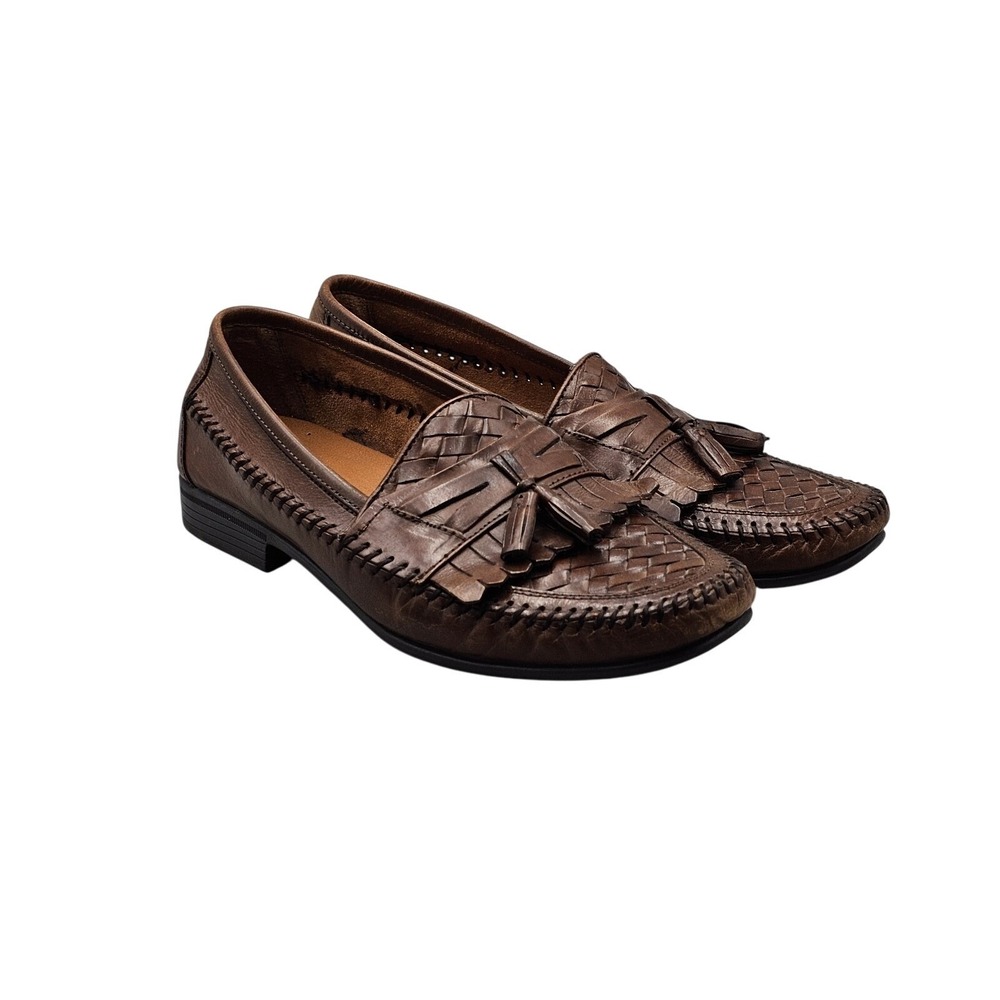 Hush Puppies Mens 8.5 M San Remo III Brown Woven Leather Tassel Kiltie Loafers
